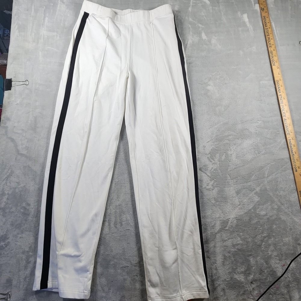 Talbots Womens White Pants Black side Stripe 53% Pima Cotton Size M ~